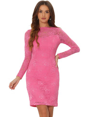 Lace Boat Neck Long Sleeve Cocktail Bodycon Pencil Dress