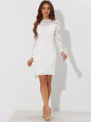 Lace Boat Neck Long Sleeve Cocktail Bodycon Pencil Dress