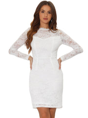 Lace Boat Neck Long Sleeve Cocktail Bodycon Pencil Dress