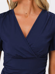 Faux Wrap Blouse Summer V Neck Ruffle Sleeve Casual Top Blouse