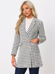 Lapel Collar Elegant Double Breasted Plaid Tweed Coat