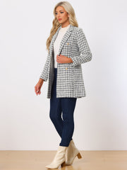 Lapel Collar Elegant Double Breasted Plaid Tweed Coat
