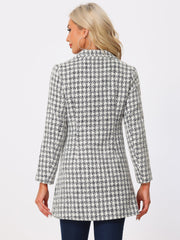 Lapel Collar Elegant Double Breasted Plaid Tweed Coat