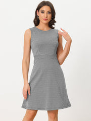 Plaid Sleeveless Fit and Flare Houndstooth Work Dress