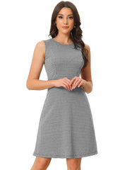 Plaid Sleeveless Fit and Flare Houndstooth Work Dress