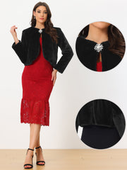 Winter Open Front Long Sleeve Faux Fur Bolero Shrugs Jacket