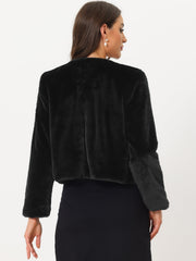 Winter Open Front Long Sleeve Faux Fur Bolero Shrugs Jacket