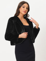 Winter Open Front Long Sleeve Faux Fur Bolero Shrugs Jacket