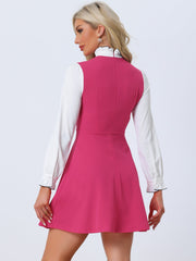 Patchwork Contrast Color Long Sleeve Tie Neck Mini Dress