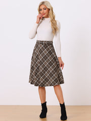 Christmas Tartan Plaid High Waist Belted Vintage A-Line Midi Skirt