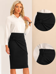 Work Pencil Ruched High Waist Bodycon Midi Skirt