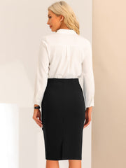 Work Pencil Ruched High Waist Bodycon Midi Skirt