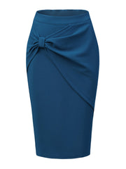 Work Pencil Ruched High Waist Bodycon Midi Skirt