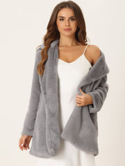 Lapel Collar Faux Fur Fuzzy Winter Warm Pockets Coat