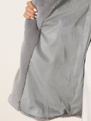 Lapel Collar Faux Fur Fuzzy Winter Warm Pockets Coat