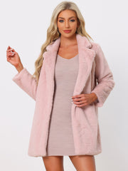 Lapel Collar Faux Fur Fuzzy Winter Warm Pockets Coat