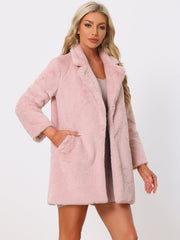 Lapel Collar Faux Fur Fuzzy Winter Warm Pockets Coat