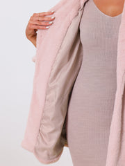 Lapel Collar Faux Fur Fuzzy Winter Warm Pockets Coat