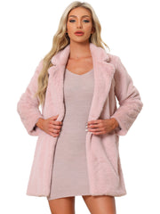 Lapel Collar Faux Fur Fuzzy Winter Warm Pockets Coat