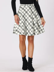 Vintage Plaid Tartan Elastic Waist Knee Length A-Line Skirt