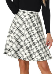Vintage Plaid Tartan Elastic Waist Knee Length A-Line Skirt