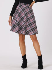 Vintage Plaid Tartan Elastic Waist Knee Length A-Line Skirt