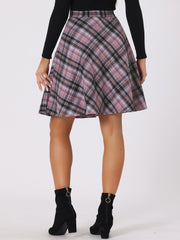 Vintage Plaid Tartan Elastic Waist Knee Length A-Line Skirt