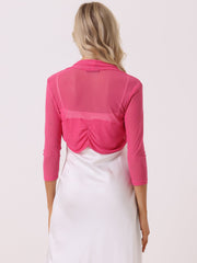Semi Sheer Mesh Elegant 3/4 Sleeve Stretchy Cropped Bolero Shrugs