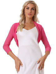 Semi Sheer Mesh Elegant 3/4 Sleeve Stretchy Cropped Bolero Shrugs
