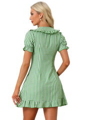 Gingham Checks Ruffled Peter Pan Collar 1960s Vintage Mini Dress