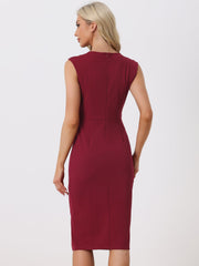 Round Neck Slim Fit Sleeveless Split Work Pencil Sheath Dress
