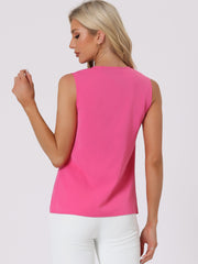 Sleeveless Work Top Pleated Chiffon V Neck Blouse