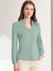 Work Office Blouse Button Up Long Sleeve V Neck Chiffon Shirt