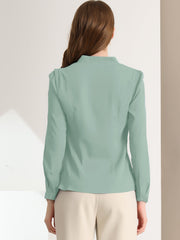 Work Office Blouse Button Up Long Sleeve V Neck Chiffon Shirt