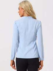 Work Office Blouse Button Up Long Sleeve V Neck Chiffon Shirt