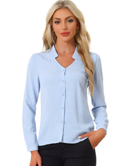 Work Office Blouse Button Up Long Sleeve V Neck Chiffon Shirt