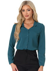Work Office Blouse Button Up Long Sleeve V Neck Chiffon Shirt