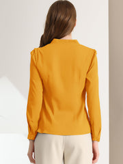 Work Office Blouse Button Up Long Sleeve V Neck Chiffon Shirt