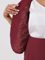 2 Piece Short Sleeve Notched Lapel Blazer Jacket & Pencil Midi Skirt Suit Set