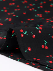 Short Sleeve Casual Cherry Print Notched Lapel Collar Shirt Blouse