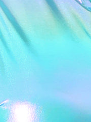 Metallic Crop Tops Mock Neck Zip Up Shiny Holographic Tank Top