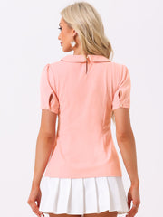 Peter Pan Collar Contrast Trim Puff Sleeve Blouse