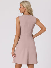 Round Neck Solid Color Sleeveless A-Line Work Midi Dress