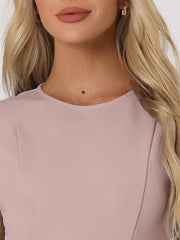 Round Neck Solid Color Sleeveless A-Line Work Midi Dress
