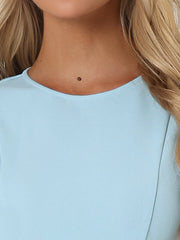 Round Neck Solid Color Sleeveless A-Line Work Midi Dress