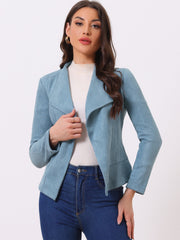 Faux Suede Jacket Open Front Lapel Draped Outwear Cardigan
