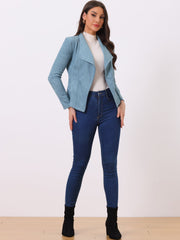 Faux Suede Jacket Open Front Lapel Draped Outwear Cardigan
