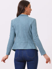 Faux Suede Jacket Open Front Lapel Draped Outwear Cardigan