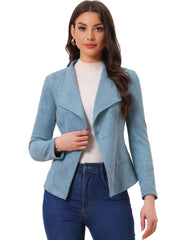 Faux Suede Jacket Open Front Lapel Draped Outwear Cardigan