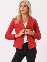 Faux Suede Jacket Open Front Lapel Draped Outwear Cardigan